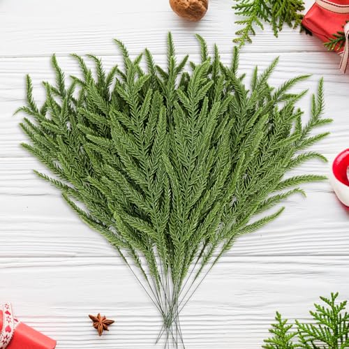 Kunjocy 24Pcs Norfolk Pine Branches Stems 13.5" Artificial Pine Needles Sprigs Norfolk Pine Garland Accessories Vase Fillers Winter Fake Christmas Tree Picks Greenery Sprays for DIY Wreaths (24, Green) - Image 3