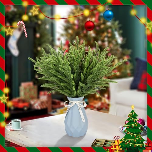 Kunjocy 24Pcs Norfolk Pine Branches Stems 13.5" Artificial Pine Needles Sprigs Norfolk Pine Garland Accessories Vase Fillers Winter Fake Christmas Tree Picks Greenery Sprays for DIY Wreaths (24, Green) - Image 5