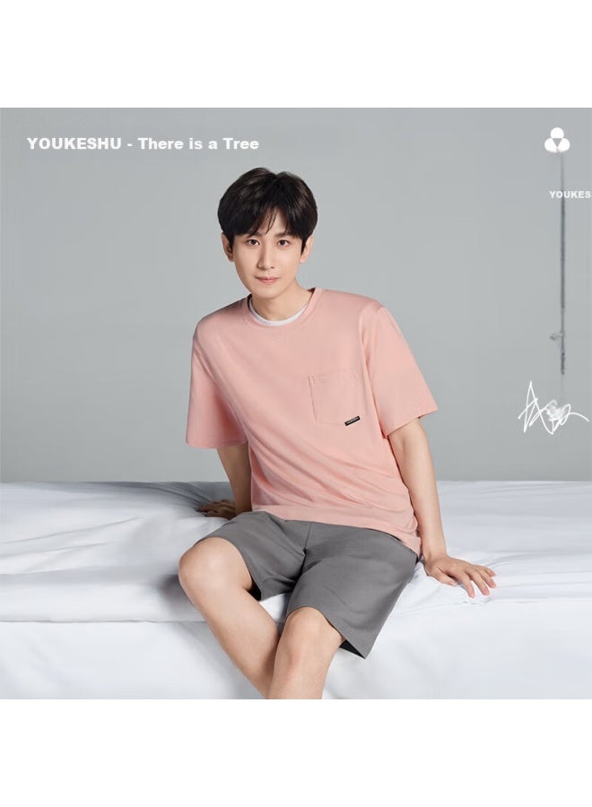 Youkeshu Cheng Yi Same Style Pajamas For Men, Summer Home Wear Set, Ice Silk Modal Loose Short-sleeve, Light Rattan Gray + Calm Gray, Size L - Image 2