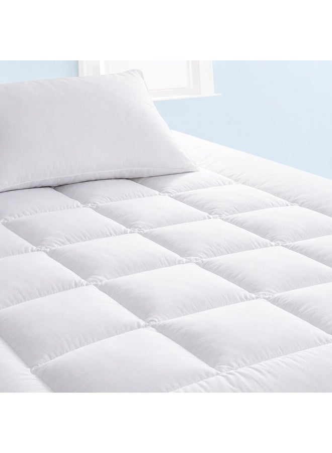 Queen Ultra Soft Mattress Topper - 150 x 200+6 cm 500 GSM | Luxury Microfiber Bed Topper with Elastic Corner Straps | Extra Plush Fiber Filled Mattress Pad for Back Pain Relief & Hotel Comfort - Image 2