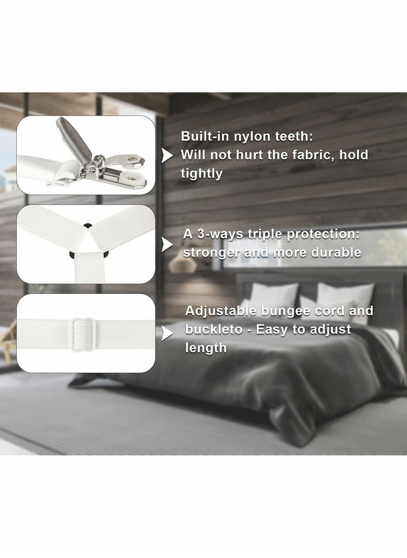 Y&D - Bed Sheet Holder Straps, Adjustable Premium Fitted Suspenders with 6 Way Cross Elastic Bands and Corner Clips, for Bedding Mattress Fasteners(White) - Image 1