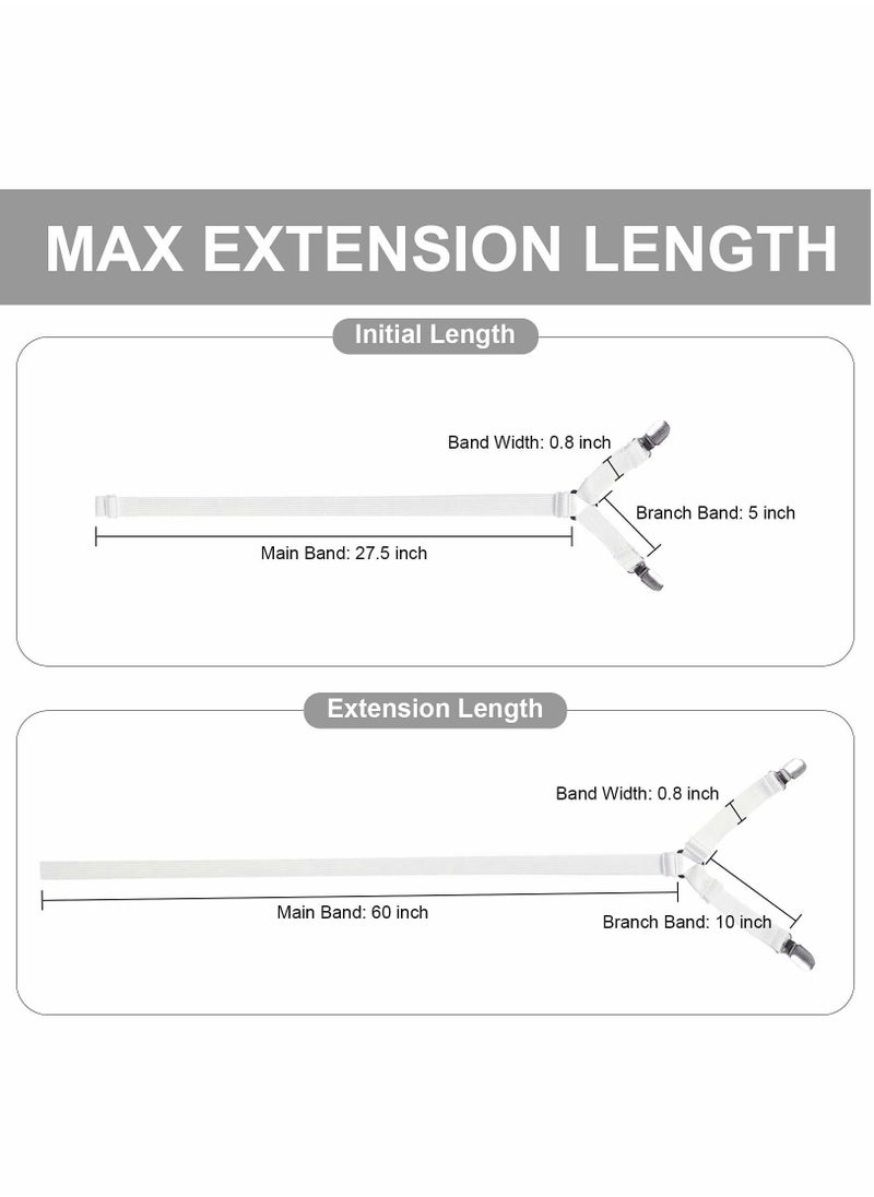 Y&D - Bed Sheet Holder Straps, Adjustable Premium Fitted Suspenders with 6 Way Cross Elastic Bands and Corner Clips, for Bedding Mattress Fasteners(White) - Image 1