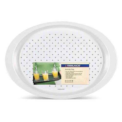 Freelance Anti Slip Serving Tray - 49 x 34 cm - Oval - White - Non-Slip Rubber Surface, Break-Resistant - Versatile Anti Skid PP Plastic Kitchen & Dining/Coffee Table Trays for Breakfast/Food/Tea - Image 4