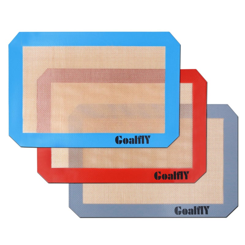 Goalfly Silicone Baking Mat Sheet 30 x 20 cm 3 Pieces NonStick Baking Mat Set Red Blue Grey HeatResistant Reusable Silicone Mat for Microwave Oven Baking Tray Baking Pan