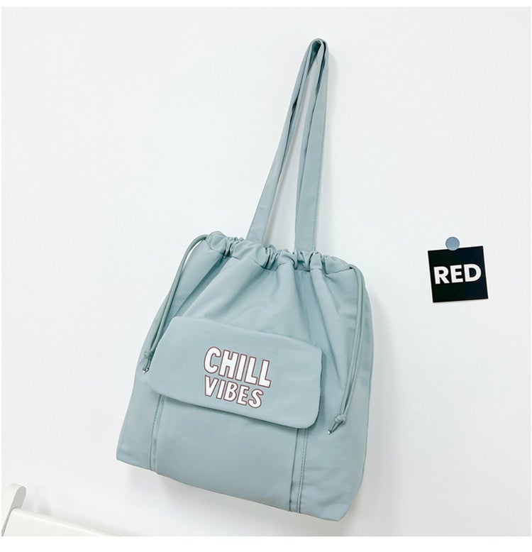 Bags New Women'S 2024 Large Capacity Shoulder Bag Trendy Brand Fashion Drawstring Pocket Solid Color Casual Shopping Bag