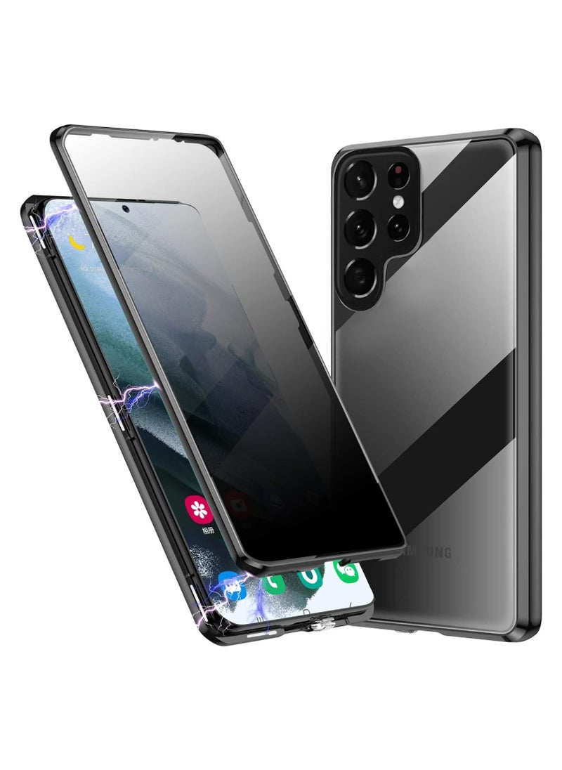 General Case Compatible with S25  S25 Plus S25 Ultra , Magnetic Body Metal Frame Double Sided Clear Tempered Glass Cover with Camera Protection  - Image 1