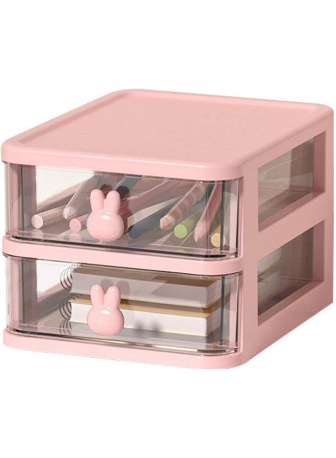 هاوس أوف كويرك صندوق تخزين مستحضرات التجميل الشفاف المكون من طبقتين من House of Quirk، صندوق تخزين سطح المكتب، صندوق تخزين صغير متعدد الطبقات من البلاستيك (وردي) - Image 1