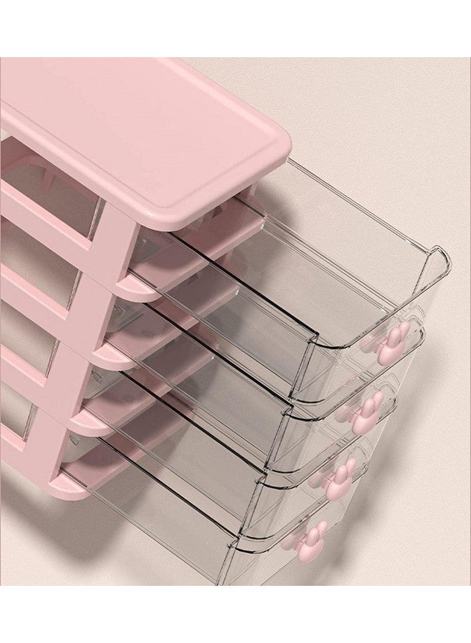 هاوس أوف كويرك صندوق تخزين مستحضرات التجميل الشفاف المكون من طبقتين من House of Quirk، صندوق تخزين سطح المكتب، صندوق تخزين صغير متعدد الطبقات من البلاستيك (وردي) - Image 3