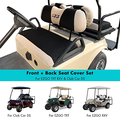 10L0L Golf Cart Front + Rear Seat Cover Set for EZGO TXT RXV 4 Passenger Models Bench Seat Covers Kit Breathable Washable Polyester Mesh Cloth (S+XS) - Image 4