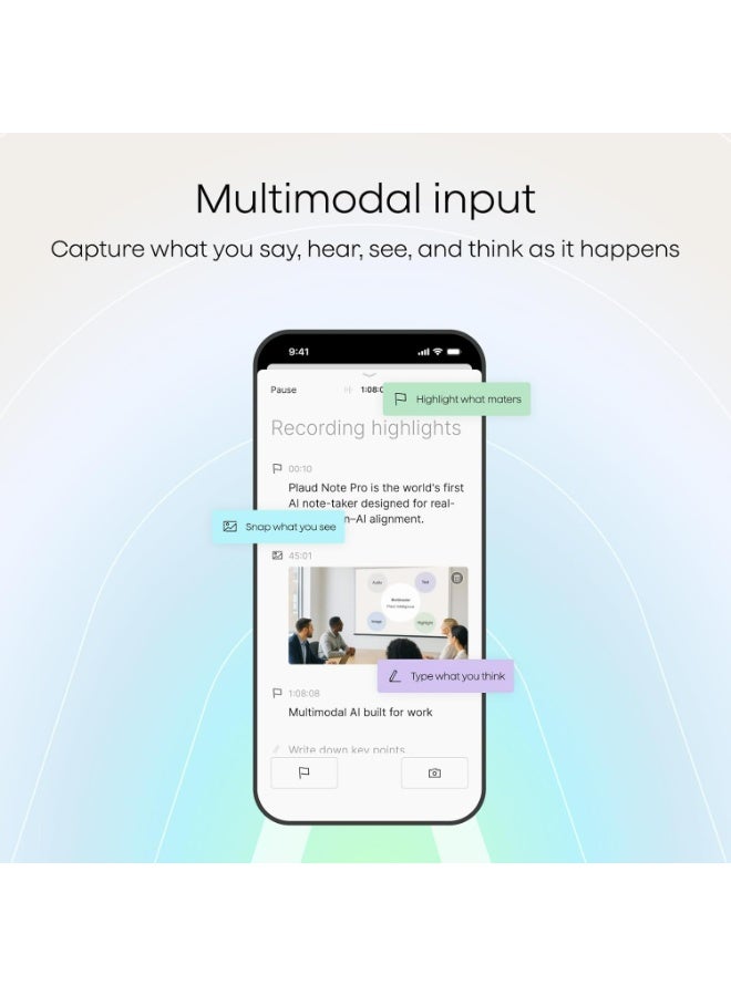 بلود NotePin مسجل صوت بالذكاء الاصطناعي، تحكم بالتطبيق، مُدوّن ملاحظات بالذكاء الاصطناعي، نسخ وتلخيص بالذكاء الاصطناعي، يدعم 112 لغة، ذاكرة 64 جيجابايت، مناسب للمحاضرات والاجتماعات، لون رمادي كوزميك - Image 4