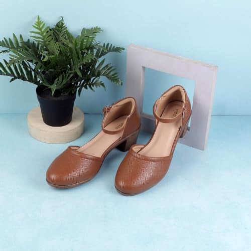 Mochi Women Tan Block Heel D'orsay Sandal UK/7 EU/40 (31-50) - Image 2