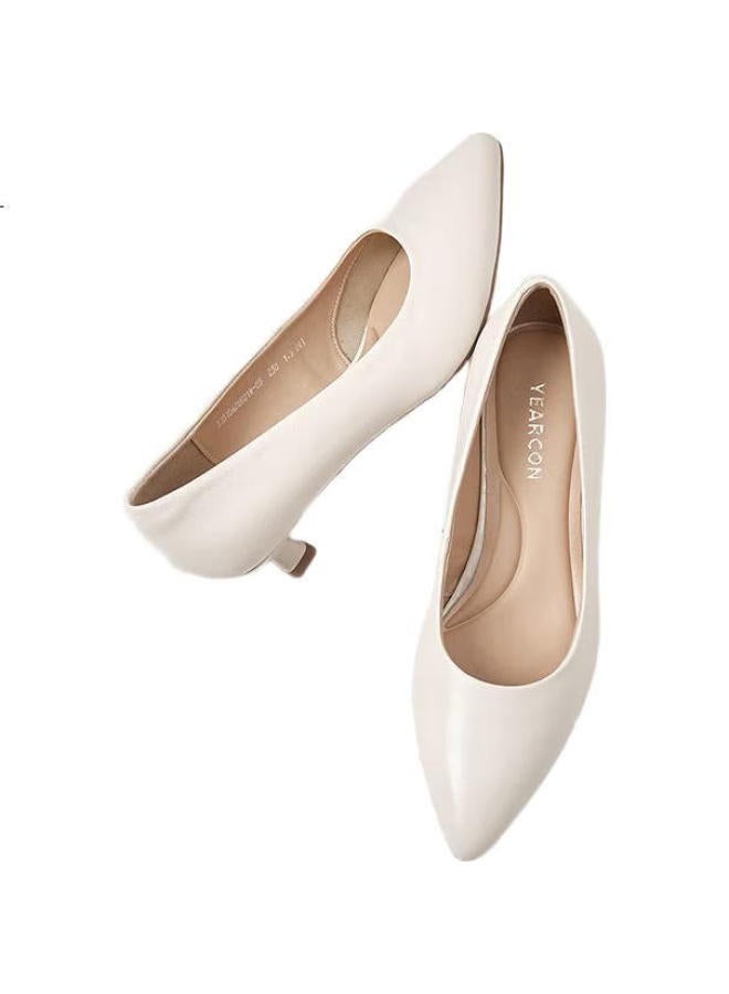 YEARCON أحذية عمل نسائية بكعب رفيع للانتقال، أحذية فردية نسائية عصرية بكعب عالٍ 26901W أبيض 37 - Image 1