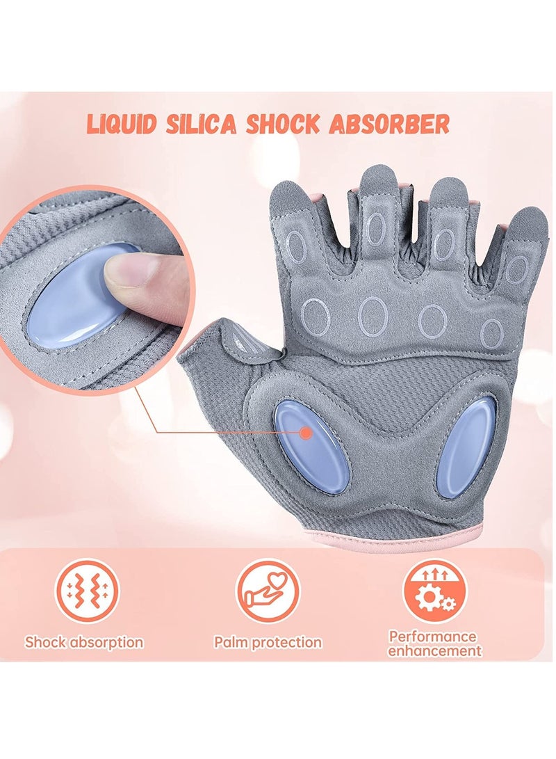 SYOSI قفازات تمارين رفع الأثقال في صالة الألعاب الرياضية للنساء، مبطنة بقبضة إضافية لحماية راحة اليد، مسامية لممارسة رفع الأثقال والتدريب واللياقة البدنية وركوب الدراجات والسحب المعلق (مقاس واحد) - Image 3