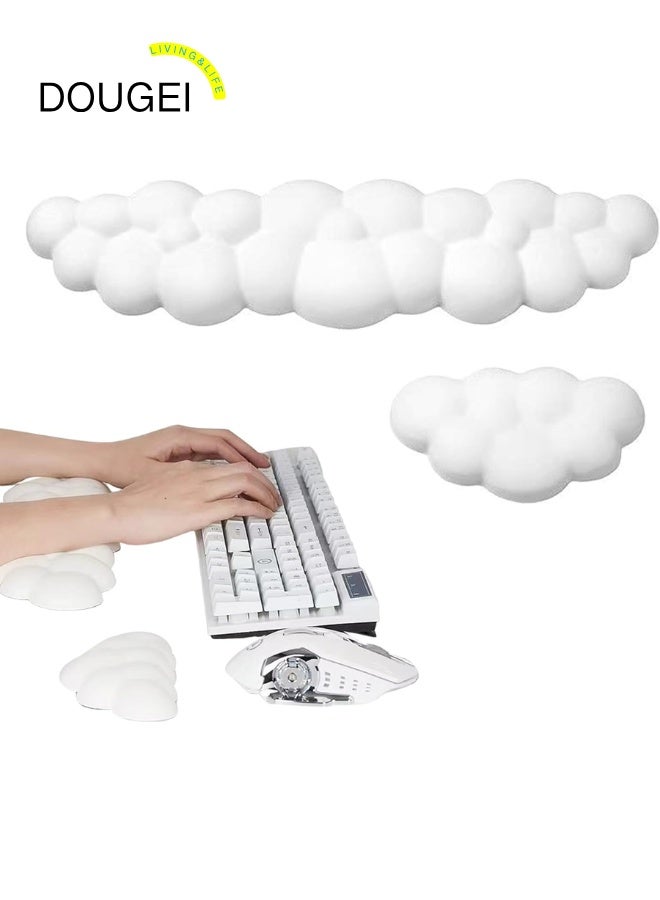 DOUGEI Cloud Keyboard Wrist Rest Set, Cloud Wrist Rest with Non-Slip Base, PU Leather Wrist Pad for Keyboard with Ergonomic Memory Foam for Computer Laptop Office Gaming and Pain Relief, White - Image 1