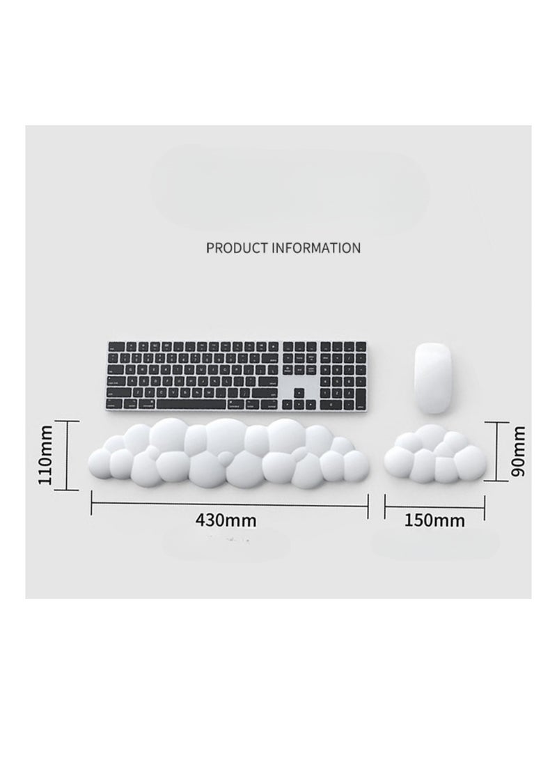 DOUGEI Cloud Keyboard Wrist Rest Set, Cloud Wrist Rest with Non-Slip Base, PU Leather Wrist Pad for Keyboard with Ergonomic Memory Foam for Computer Laptop Office Gaming and Pain Relief, White - Image 2