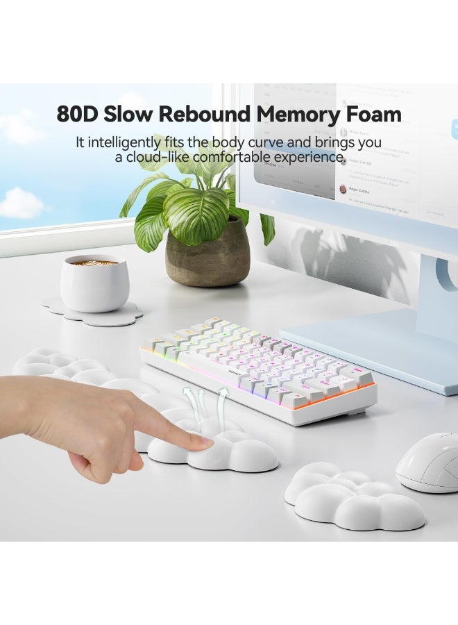 DOUGEI Cloud Keyboard Wrist Rest Set, Cloud Wrist Rest with Non-Slip Base, PU Leather Wrist Pad for Keyboard with Ergonomic Memory Foam for Computer Laptop Office Gaming and Pain Relief, White - Image 5