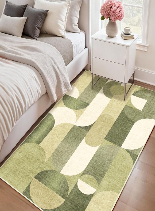 Castage Green Rug 3x5 Washable Area Rugs for Bedroom Living Room Kitchen Entryway Bedside,Modern Geometric Non Slip Small Carpet - Image 2