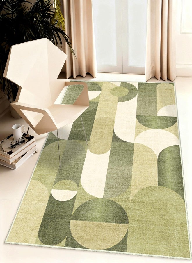 Castage Green Rug 3x5 Washable Area Rugs for Bedroom Living Room Kitchen Entryway Bedside,Modern Geometric Non Slip Small Carpet - Image 4