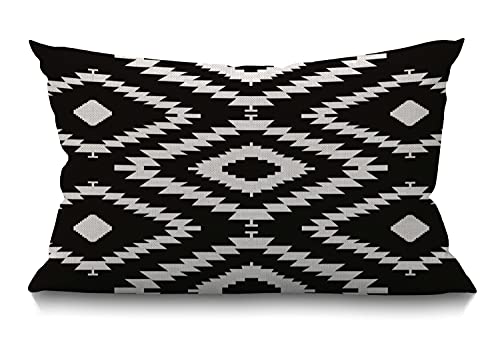 Smooffly Throw Pillow Case Black and White Waist Lumbar Cotton Linen Throw Pillow case Cushion Cover for Sofa Home Decorative Oblong 12x20 Inches