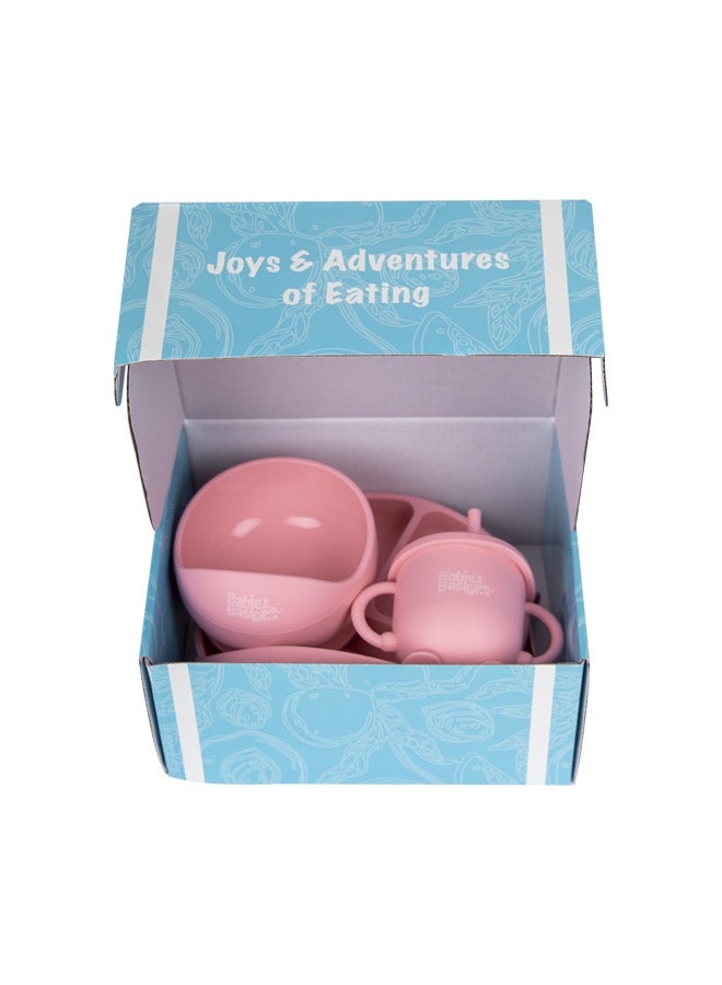 بابيز_بيسك مجموعة تغذية من السيليكون بـ 6 قطع، تحتوي على طبق شفط ووعاء شفط وأدوات قطع الطعام بطرف سيليكون وملابس واقية وكوب للشرب متعدد الاستخدامات مع حقيبة سفر. - Image 2