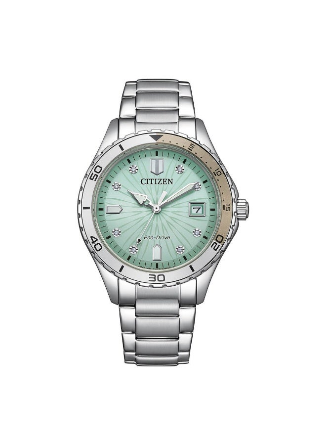 سيتيزن Eco-Drive Women’s Watch FE6170-88L, 36.8 mm Light Green Dial, Stainless Steel Case & Bracelet, 100 m WR - Image 1