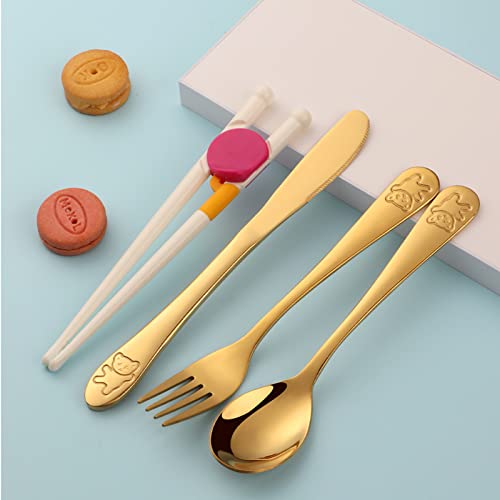 Poylim Kids Silverware, Poylim Stainless Steel Children Flatware Set, Toddler Utensils Set of 5, Multi Color - Image 2