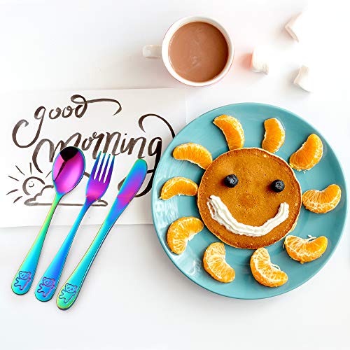 Poylim Kids Silverware, Poylim Stainless Steel Children Flatware Set, Toddler Utensils Set of 5, Multi Color - Image 3