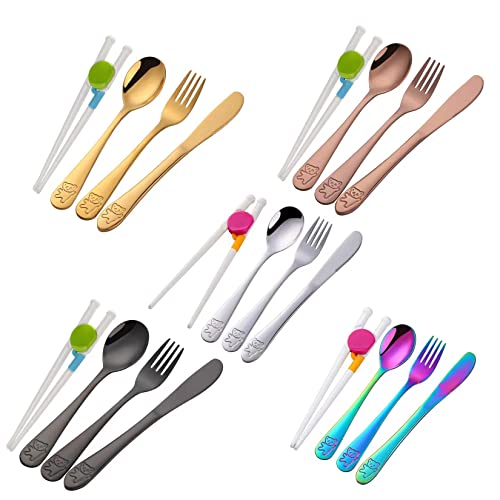 Poylim Kids Silverware, Poylim Stainless Steel Children Flatware Set, Toddler Utensils Set of 5, Multi Color - Image 1