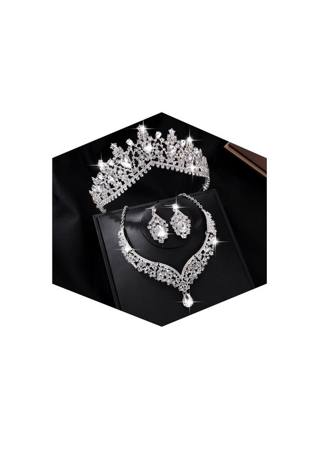 Kamirola Tiaras And Crowns For Womentiaras Earrings Necklace Crystal Bridal Jewelry Set Costume Party Halloween Prom Pageant Jewelry For Women Girls (Silver) - Image 1
