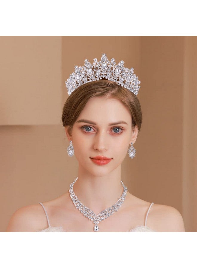 Kamirola Tiaras And Crowns For Womentiaras Earrings Necklace Crystal Bridal Jewelry Set Costume Party Halloween Prom Pageant Jewelry For Women Girls (Silver) - Image 3