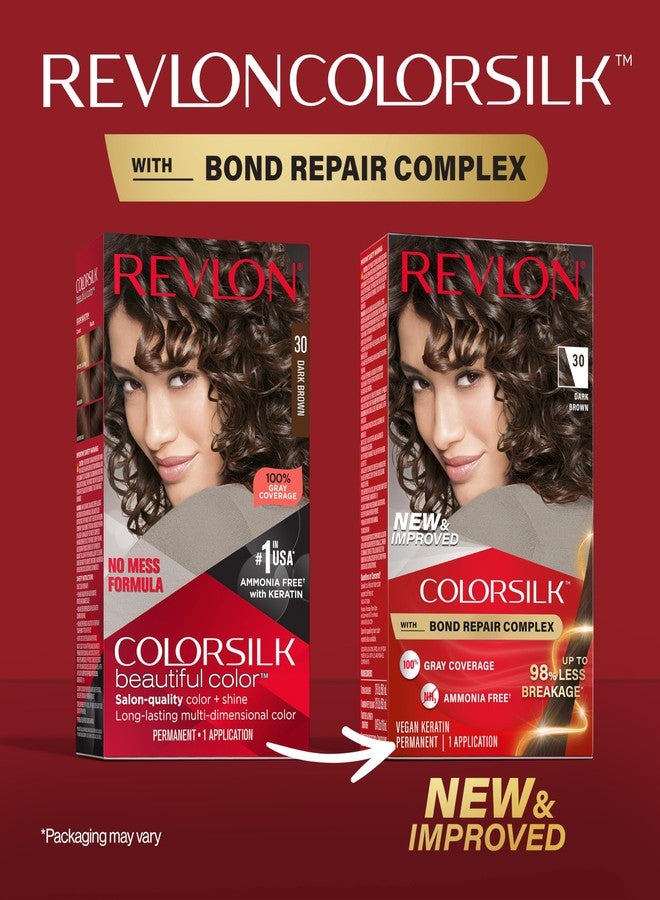 Revlon ColorSilk with Bond Repair Complex, Brown Permanent Hair Color, 100% Gray Coverage, Ammonia Free Hair Dye, Vegan Keratin, 30 Dark Brown (Pack of 3) - Image 2