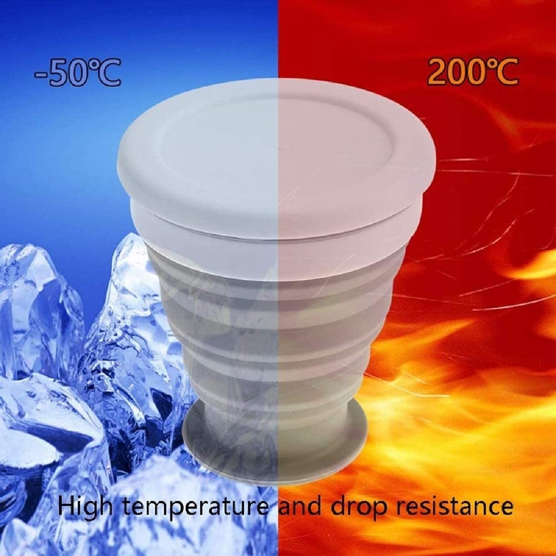 TASKHOUSE Collapsible Outdoor Travel Cup Silicone Folding Water Cups with Lids Drinking Glasses Hot Mug - 200 ML (Pack of 2, Black) - Image 4