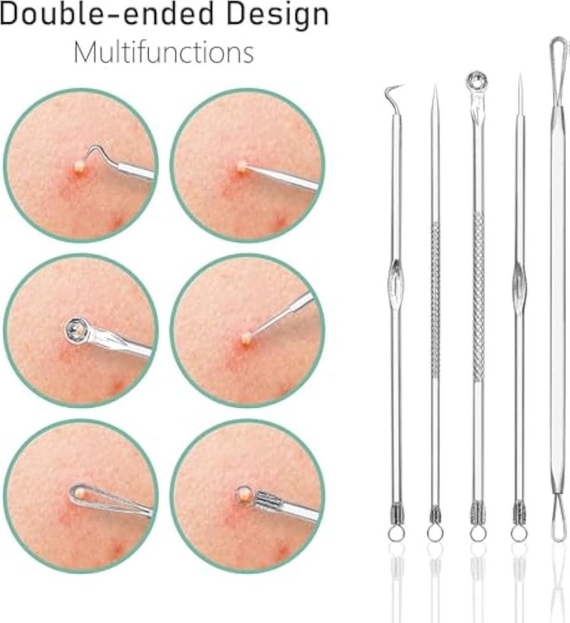 8 Pcs Blackhead Remover Tool Kit with Metal Case, Acne Comedone Clip Blackhead Tweezer for Ingrown Hair Removal - Image 2