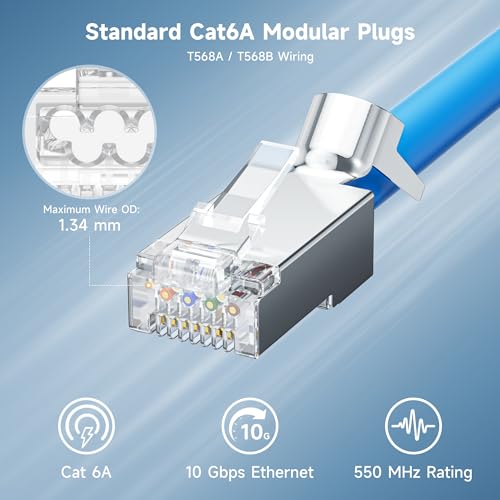 Cable Matters 50-Pack Cat6A RJ45 Shielded Modular Plugs with Strain Relief Boots, 50µ Gold Plated, Cat 6A Shielded RJ45 Connectors, Cat6a Connector - Image 2