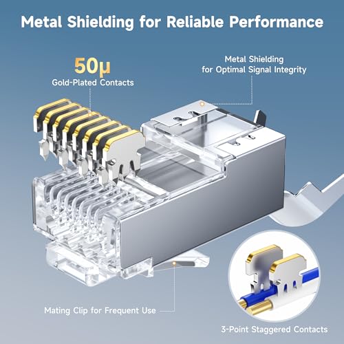 Cable Matters 50-Pack Cat6A RJ45 Shielded Modular Plugs with Strain Relief Boots, 50µ Gold Plated, Cat 6A Shielded RJ45 Connectors, Cat6a Connector - Image 4