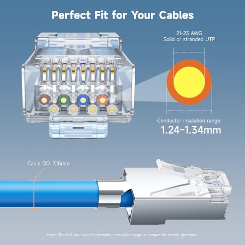 Cable Matters 50-Pack Cat6A RJ45 Shielded Modular Plugs with Strain Relief Boots, 50µ Gold Plated, Cat 6A Shielded RJ45 Connectors, Cat6a Connector - Image 3