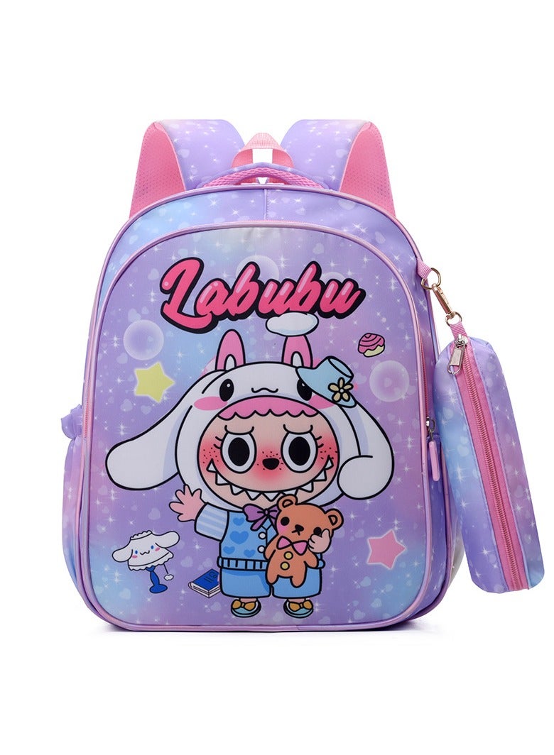 LABUBU Children's Schoolbag, Kindergarten,Primary SchoolCute Cartoon Schoolbag, Boys and Girls, Lightening Backpack, 35*28*12cm + Free Pencil Case - Image 1