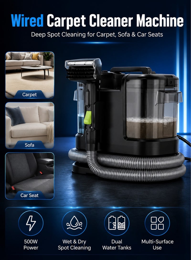 Panda Carpet Cleaner Wired Dry & Wet Cleaner, Removes Tough Spot & Stain, Easy To Use on Multi Surfaces: Sofa, Car And Upholstery 500W Black - Image 1