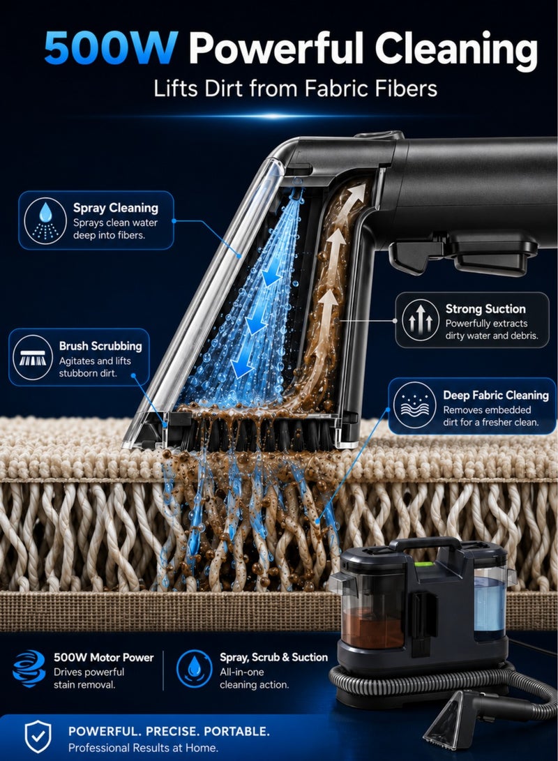 Panda Carpet Cleaner Wired Dry & Wet Cleaner, Removes Tough Spot & Stain, Easy To Use on Multi Surfaces: Sofa, Car And Upholstery 500W Black - Image 3