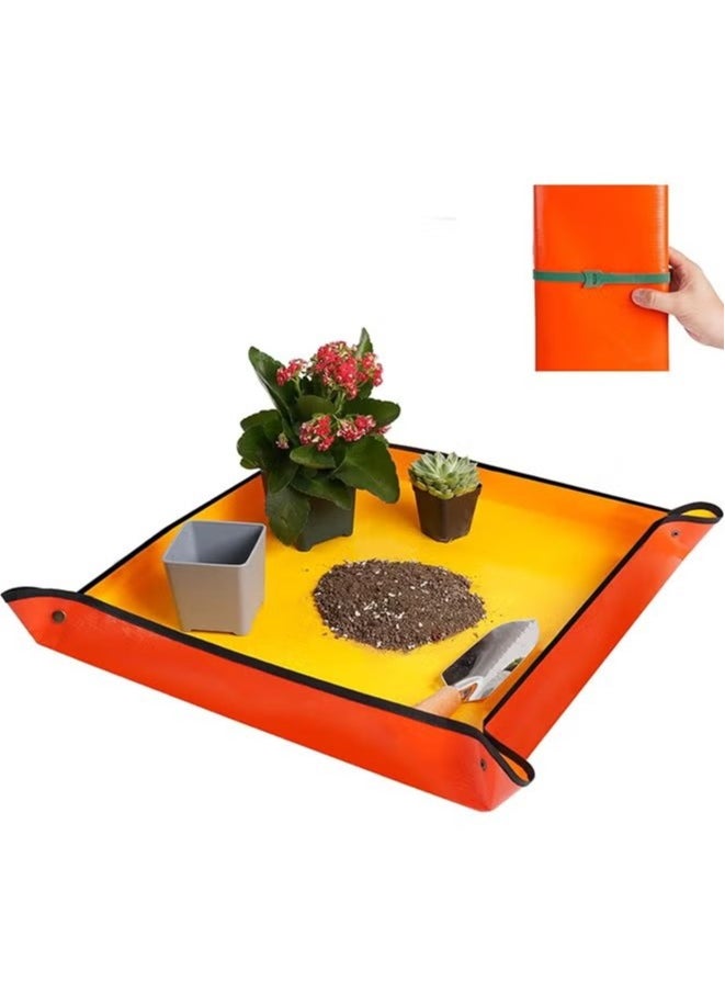 Realfrog Repotting Mat for Indoor Plant Transplanting and Potting Soil Mess Control Portable Succulent Planting Potting Tray (Orange 26" x 26")  - Image 1