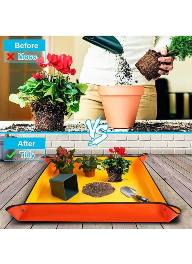 Realfrog Repotting Mat for Indoor Plant Transplanting and Potting Soil Mess Control Portable Succulent Planting Potting Tray (Orange 26" x 26")  - Image 3