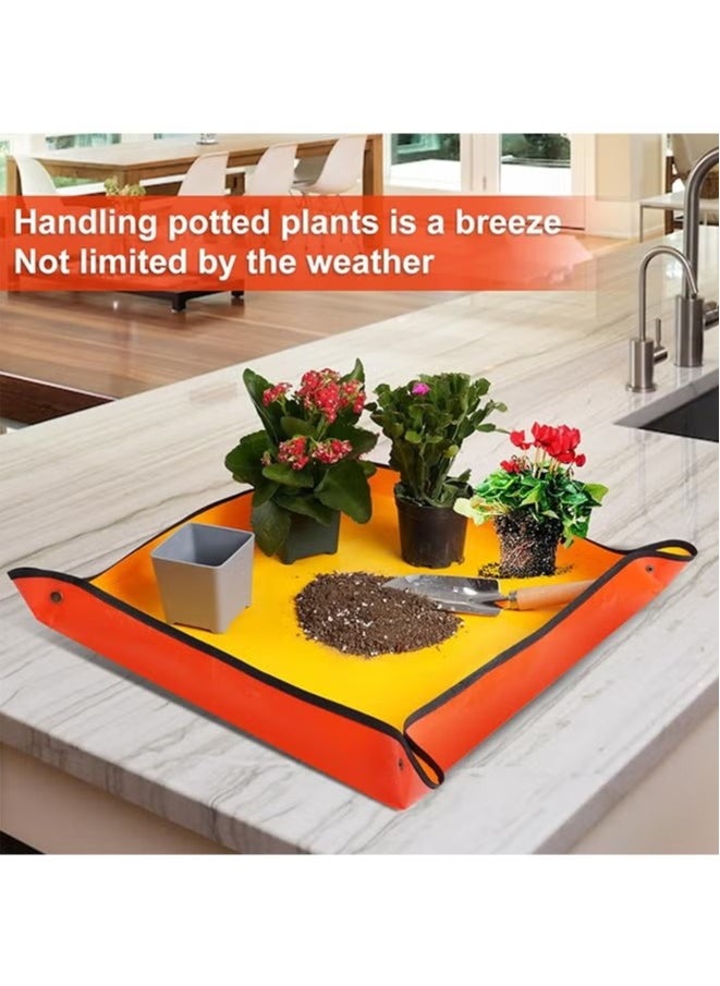 Realfrog Repotting Mat for Indoor Plant Transplanting and Potting Soil Mess Control Portable Succulent Planting Potting Tray (Orange 26" x 26")  - Image 5