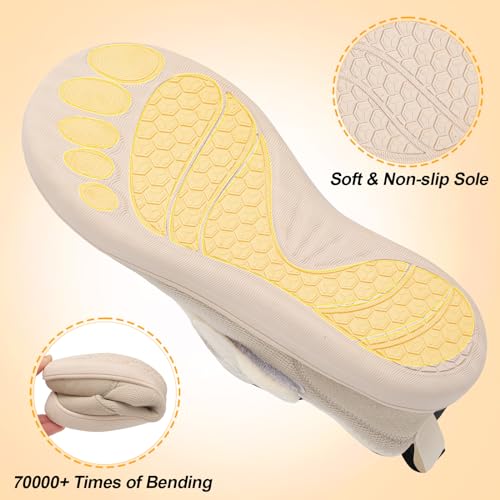LeIsfIt Womens House Shoes Adjustable Diabetic Slippers Wide Arthritis Edema Barefoot Shoes Indoor Outdoor Slippers Beige Size 8 - Image 4