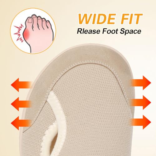 LeIsfIt Womens House Shoes Adjustable Diabetic Slippers Wide Arthritis Edema Barefoot Shoes Indoor Outdoor Slippers Beige Size 8 - Image 2