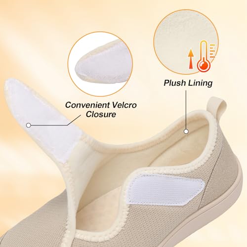 LeIsfIt Womens House Shoes Adjustable Diabetic Slippers Wide Arthritis Edema Barefoot Shoes Indoor Outdoor Slippers Beige Size 8 - Image 3