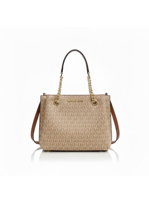 Michael Kors Teagen Large Long Drop Satchel Signature Gold Black