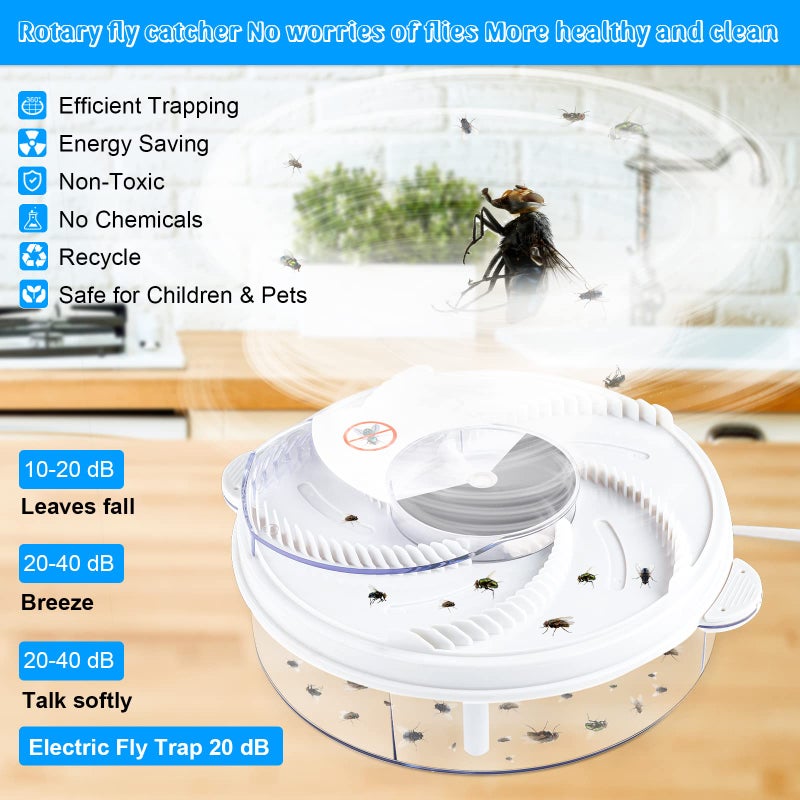 Qualirey Electric Fly Trap Fly Catcher Pest Device Gnat Flying Insect Trap Automatic Indoor Pest Traps Reject Control Catcher Repellents Tools for Patios Ranch (White,USB) - Image 3