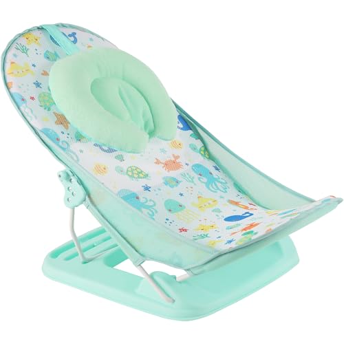 Nuluv Premium Baby Bather | Bath Chair for Newborns and Infants 0-3 Months | Foldable | 3 Position Adjustable Chair | Anti Skid Base | Washable Soft Mesh Seat | for Babies Upto 5Kg (Aqua) - Image 1