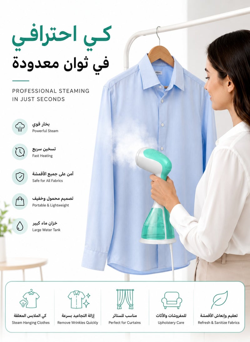 ثلاث ارباع مكواة بخارية احترافية محمولة للملابس بقوة 1500 واط ،كاوية بخارذكية أداء قوي وتصميم مثالي للسفر والمنزل ، تسخين سريع في 30 ثانية مع خزان ماء 260 مل - Image 2