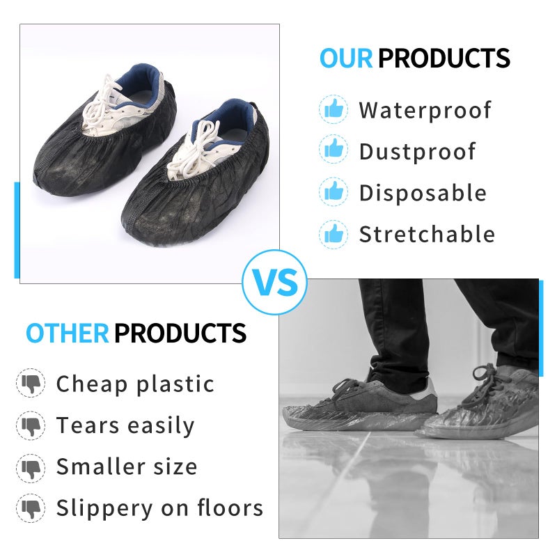 Frontline Shoe Covers Disposable Non-Slip 100 Pack, Premium Non-Woven Durable Booties Shoes Covers â€“ Water Resistant Thick Anti-Slip - One Size Fits Most by Frontline (Black 50 Pack) - Image 4